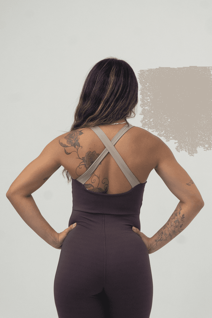 Macacão Fitness Vinho com Alças Cruzadas 2