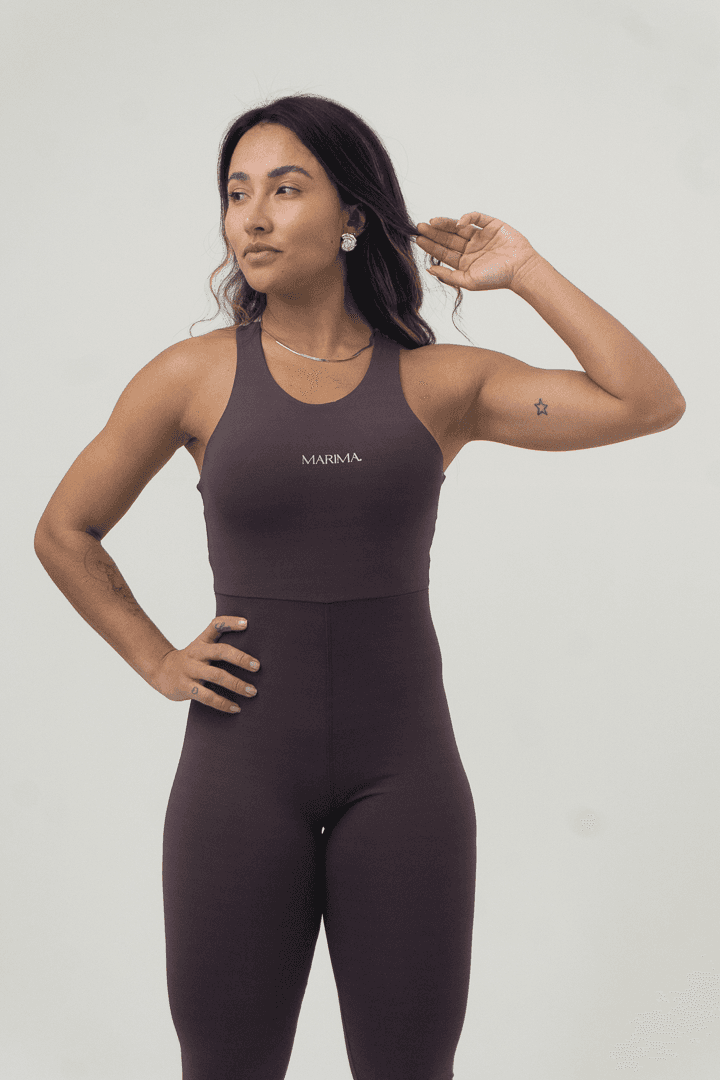 Macacão Fitness Vinho com Alças Cruzadas